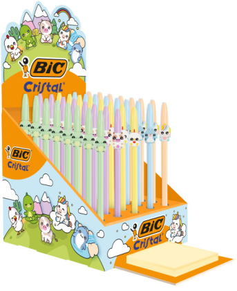 Set di 40 penne a sfera Bic Cristal Pastel Figurines - Corpo opaco in colori pastello con figure di animali - Punta tonda da 1 mm - Tratto da 0,4 mm - Inchiostro a base d'olio - Colore inchiostro blu