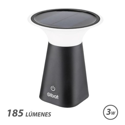 Lampada LED solare Elbat - 185 lm - 2000 K - Autonomia di 6 ore - Nera