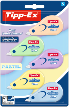 Tipp-Ex Mini Pocket Mouse Pastel Pack con 5 nastri correttori da 5 mm x 6 m - Resistenti - Scrittura istantanea