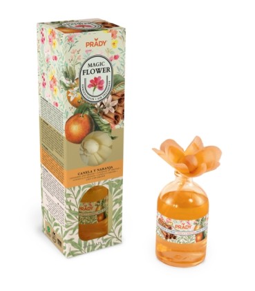 Deodorante per ambienti Prady Magic Flower alla cannella e arancia - Flacone in vetro da 100 ml