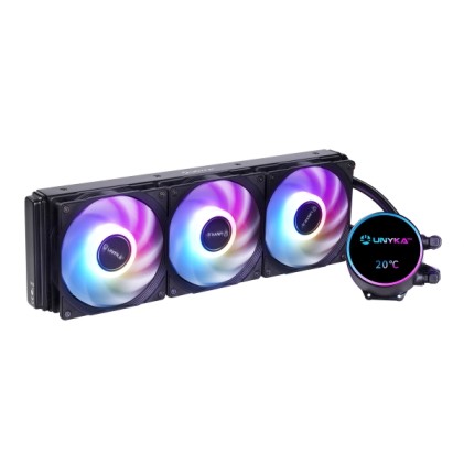Kit di raffreddamento a liquido Unykach Aquastorm NEO 360 - 3 ventole da 120 mm - Illuminazione RGB - Visualizzazione della temperatura della CPU - Tubi da 38 mm