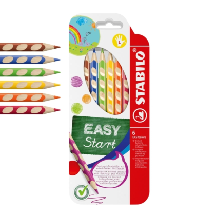 Confezione Stabilo Easycolors con 6 matite colorate ergonomiche - Mina da 4,2 mm - Forma triangolare - Per mancini - Colori assortiti