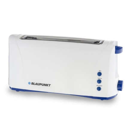 Tostapane Blaupunkt BP4001 a fessura lunga 1000W - 6 livelli di doratura con termostato - Funzioni di riscaldamento e scongelamento - Pulsante di arresto rapido - Vassoio raccoglibriciole rimovibile - Bianco
