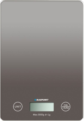 Bilancia da cucina digitale Blaupunkt BP4012 da 5 kg con piattaforma in vetro - Display LCD retroilluminato - Funzione tara - Alta precisione 1 g - Spegnimento automatico e indicatori di sovraccarico/batteria scarica - Grigio