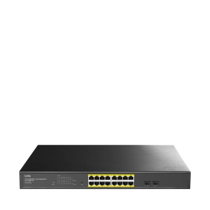 Switch gestito Cudy a 18 porte - Capacit&agrave; di switching 36 Gbps - 16 porte RJ45 PoE+ - 2 porte Gigabit SFP - Riavvio automatico - Monitoraggio IGMP - Prevenzione loop - 440x220x44 mm - Nero
