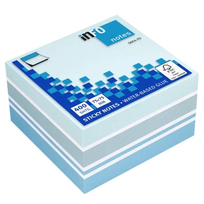 Global Notes inFO Cubo da 400 foglietti adesivi 75 x 75 mm - Certificazione FSC&trade; - Colori blu riciclato, blu pastello, blu ultra e bianco