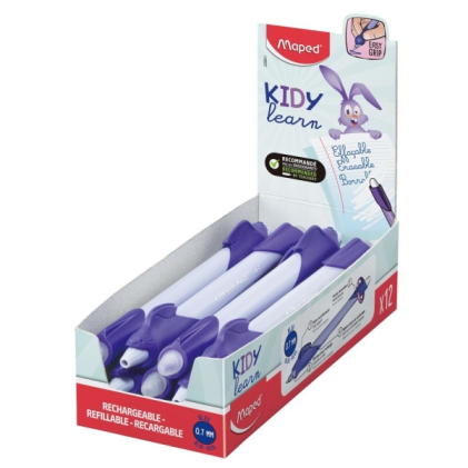 Penna magica cancellabile Maped Kidy Learning con guida per il dito - Modello Coniglio - Inchiostro blu - Consigliata per bambini dai 4 ai 10 anni - Viola