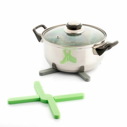 Innovagoods Folvet Confezione da 2 sottopentola in silicone - Pieghevoli - Lavabili in lavastoviglie - Antiscivolo - Facili da pulire - 20x0,5x20 cm - Verde e grigio