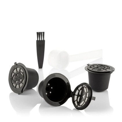 Confezione da 3 capsule di caff&egrave; riutilizzabili Innovagoods Recoff - Acciaio inossidabile - Facili da pulire - Compatibili con macchine da caff&egrave; Nespresso - Sostenibili ed ecocompatibili - 3,9x3 cm - Nero