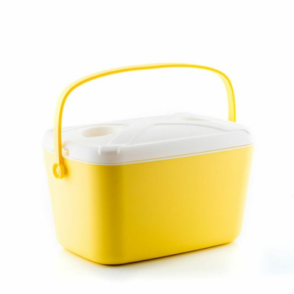 Borsa termica portatile rigida Innovagoods Lilty - Capacit&agrave; 15 litri - Maniglia per il trasporto - Vassoio sul coperchio - Stile retr&ograve; - Facile da pulire - 43x25x29 cm - Giallo e bianco