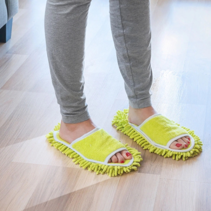 Pantofole lavapavimenti Innovagoods Mop&Go - Suola rimovibile con velcro - Facile da pulire - Taglia unica 35-43 - Unisex - 27x11x4cm - Giallo