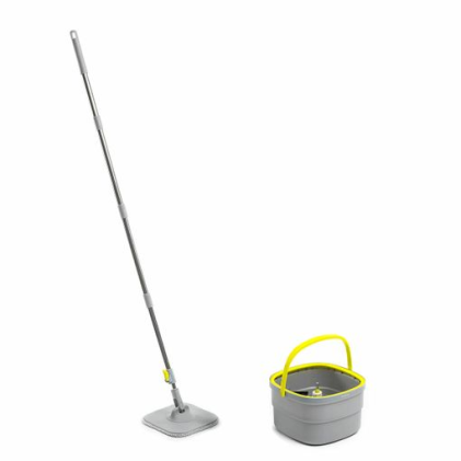 Innovagoods Selimop Mocio rotante in microfibra - Secchio autopulente da 2,5 litri con separatore - Manico staccabile da 156 cm - 2 panni per mocio inclusi - 30x18x29,5 cm - Giallo e grigio