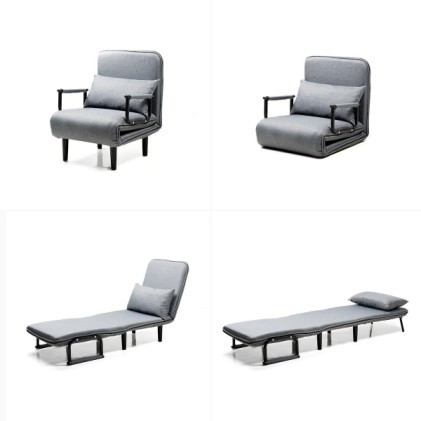 Divano letto singolo 4 in 1 Softfa di Innovagoods - Supporta fino a 150 kg - Schienale reclinabile - Pieghevole - Multifunzionale - Piedini antiscivolo - Include cuscino - 64x80x68 cm - Grigio e nero