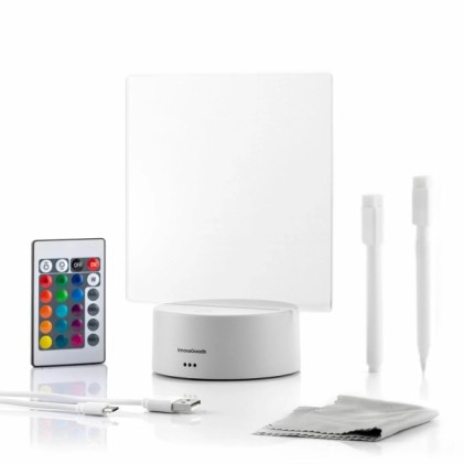 Lavagna a LED Innovagoods Lemo per memo e messaggi - Cavo USB incluso - Illuminazione RGB dimmerabile - Telecomando incluso - 15x19x9,5 cm - Grigio