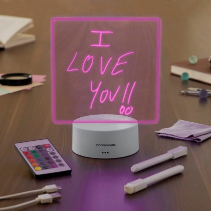 Lavagna a LED Innovagoods Lemo per memo e messaggi - Cavo USB incluso - Illuminazione RGB dimmerabile - Telecomando incluso - 15x19x9,5 cm - Grigio