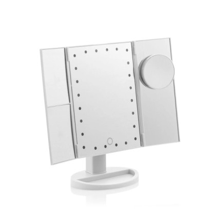 Specchio ingranditore 4 in 1 Innovagoods Ledflect - Senza fili - Luce LED bianca - Pieghevole - Supporto rimovibile - 18x29x12 cm - Bianco
