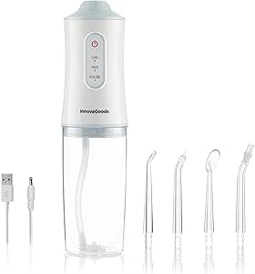 Innovagoods Denter Irrigatore dentale senza fili - Potenza 4W - Pressione 110psi - Batteria 2000mAh - Serbatoio 220ml - IPX6 - Ricaricabile - 6x21,3cm - Bianco