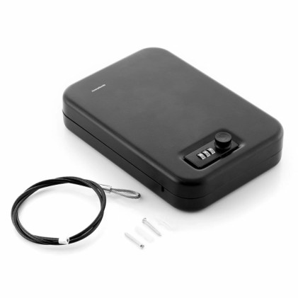 Cassaforte portatile Innovagoods Prisaven - Cavo in acciaio - Accessori inclusi - Multifunzionale - Serratura a combinazione - 24,5x5,5x16,5 cm - Nera