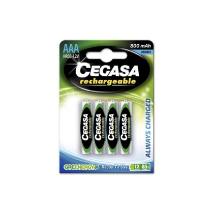 Confezione da 4 batterie ricaricabili AAA HR03 da 800 mAh di Cegasa - Tecnologia RTU