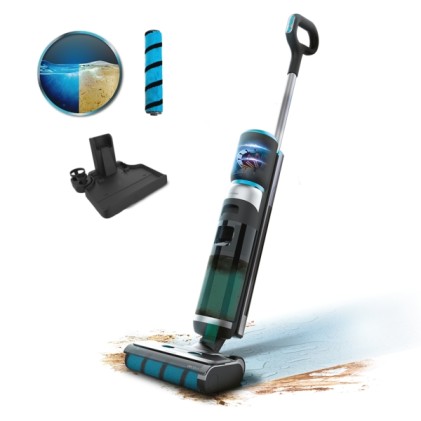 Cecotec FreeGo Lava e Aspirapolvere Elettrico - 250W - 35 minuti di autonomia - Base autopulente - 2 serbatoi separati da 700 ml - Rullo Jalisco per la pulizia a umido - Display digitale - Nero e Blu