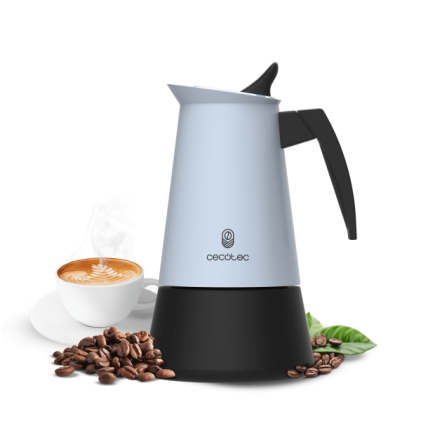 Caffettiera italiana Cecotec Piccolina 900 per 9 tazze - Acciaio inox - Adatta a piani cottura a gas, elettrici e in vetroceramica - Guarnizione in silicone ermetica - Manico ergonomico - Valvola di sicurezza - Azzurro