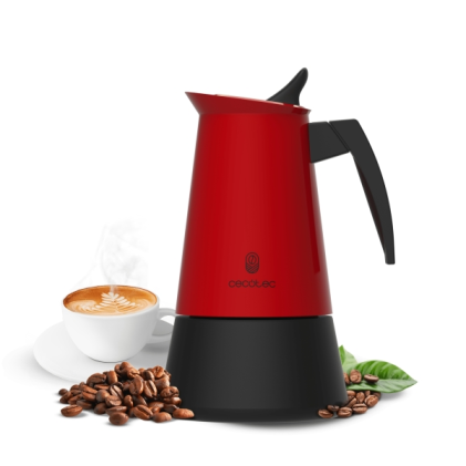 Caffettiera italiana Cecotec Piccolina 900 per 9 tazze - Acciaio inox - Compatibile con piani cottura a induzione e a gas - Manico ergonomico e resistente - Valvola di sicurezza - Rossa