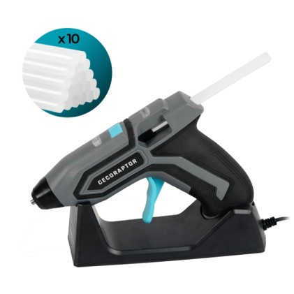 Pistola per colla a caldo Cecotec CecoRaptor Perfect Fix 360 X-Treme - Autonomia 30 minuti - Base di ricarica - Batteria da 1,5 Ah 3,7 V - Include 10 stick di colla - Spegnimento automatico - Colore nero e grigio