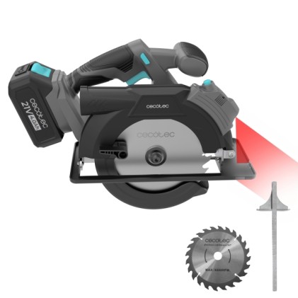 Sega circolare a batteria Cecotec DirectPrecision 8000 Vision - Batteria da 4 Ah 20 V - Lama da 165 mm - Profondit&agrave; di taglio fino a 57 mm - Inclinazione fino a 45&deg; - Guida laser integrata - Nero e grigio