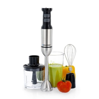 Frullatore a immersione Blaupunkt - Potenza 1500W - Tritatutto da 500ml - Bicchiere da 1 litro - Frusta - Lame in acciaio inox - Modalit&agrave; Turbo - Nero e grigio
