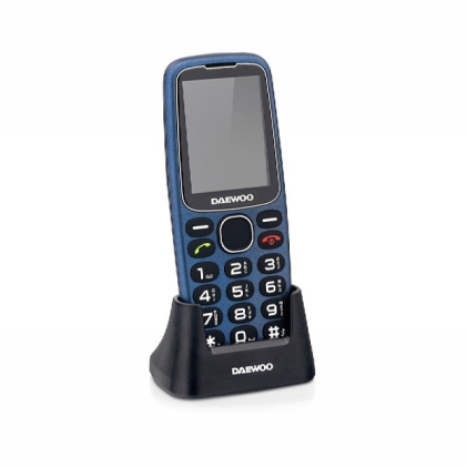 Telefono cellulare Daewoo per anziani - Schermo da 2,4" - Tasti grandi retroilluminati - Batteria da 1400 mAh - Pulsante SOS posteriore - Doppia SIM - Jack da 3,5 mm - Radio FM - USB-C - Blu