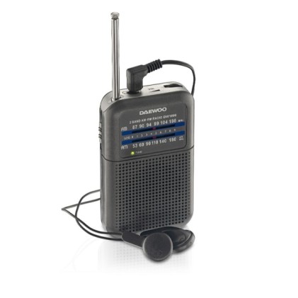Radio portatile AM/FM Daewoo DW1008 - Antenna telescopica e sintonizzazione analogica precisa - Altoparlante integrato - Jack per cuffie da 3,5 mm - Compatta e leggera per l'uso quotidiano - Grigio