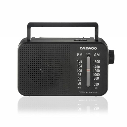 Radio AM/FM Daewoo - Jack da 3,5 mm - Antenna telescopica - Altoparlante integrato - Maniglia per il trasporto - 22x7,5x15 cm - Nera