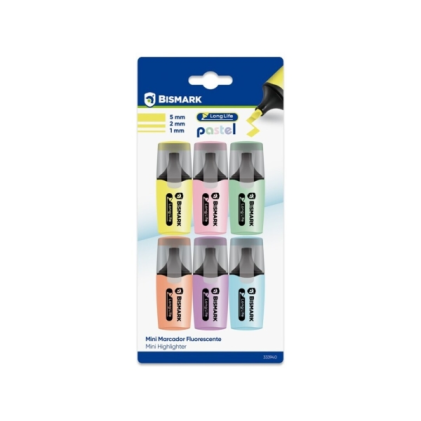 Confezione da 6 mini pennarelli fluorescenti pastello Bismark a lunga durata - Inchiostro ad asciugatura rapida - Punta a scalpello - Ideali per sottolineare ed evidenziare - Design ergonomico - Elevata durata