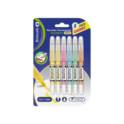 Confezione da 6 pennarelli fluorescenti pastello a lunga durata Bismark - Inchiostro liquido - Punta a scalpello - Ideali per sottolineare ed evidenziare - Colori assortiti