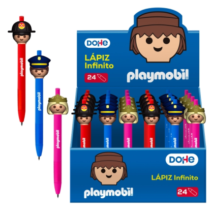 Supporto per matite colorate Playmobil Dohe con 24 matite Infinity - Impugnatura in gomma - Facilmente cancellabili - Decorazioni Playmobil Polizia, Pompieri e Principessa.