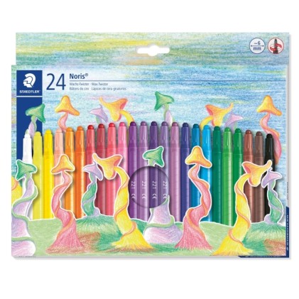 Confezione da 24 pastelli rotanti Staedtler Noris 221 - Diametro 6 mm - Resistenti alla rottura - Coloranti alimentari - Colori assortiti