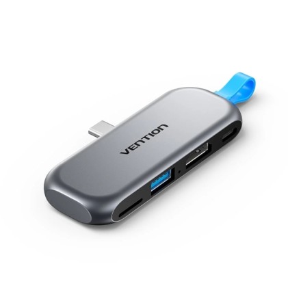 Stazione di docking Vention - Docking wireless con connettore USB-C maschio - Power Delivery da 100 W - HDMI 4K - USB-C - USB-A - Slot per scheda TF - Grigio