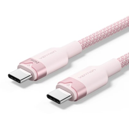 Cavo USB-C Vention - Potenza fino a 240W - Lunghezza 1m - Rivestimento in nylon intrecciato - Velocit&agrave; fino a 480Mbps - Rosa