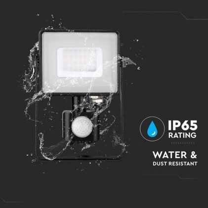 V-TAC PRO Faro LED Chip Samsung 30W con Sensore di Movimento e Crepuscolare e Interruttore Manuale di Bloccaggio Colore Nero 4000K IP65