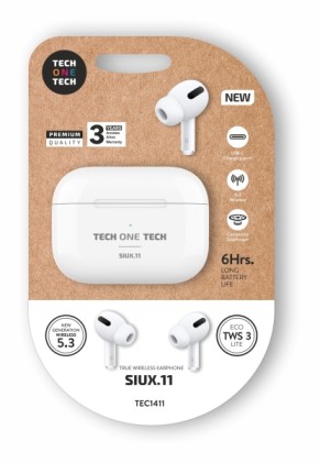 Auricolari wireless Bluetooth TechOneTech SIUX TWS - Fino a 20 ore di riproduzione - IPX5 - Bianco