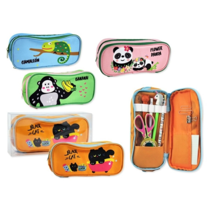 Astuccio Bismark con simpatiche immagini di animali - 2 scomparti - 4 design diversi