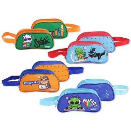 Astuccio ovale Bismark con simpatici animali, disponibile in 2 colori, 3 scomparti e 4 design diversi.