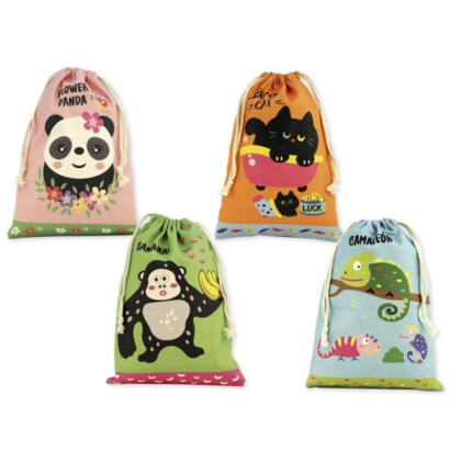 Borsa per il pranzo scolastico Bismark con animali - Dimensioni: 22x35 cm - Chiusura con coulisse - 4 diversi modelli