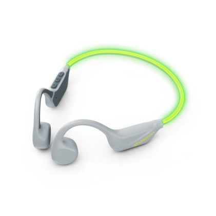 Cuffie sportive Energy Sistem VibeWave - Bluetooth 5.4 - Connessione multipoint - Resistenti al sudore e agli schizzi - Archetto in gomma per una vestibilit&agrave; sicura - Microfono - Autonomia della batteria di 15 ore - Illuminazione a LED - Assistente vocale - Grigio