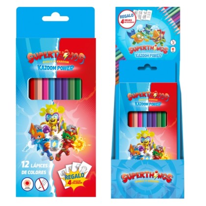 Espositore Dohe Superthings con 12 scatole da 12 matite colorate - Forma esagonale - Mina da 2,8 mm - Modelli da colorare inclusi - Legno rosso - Colori assortiti