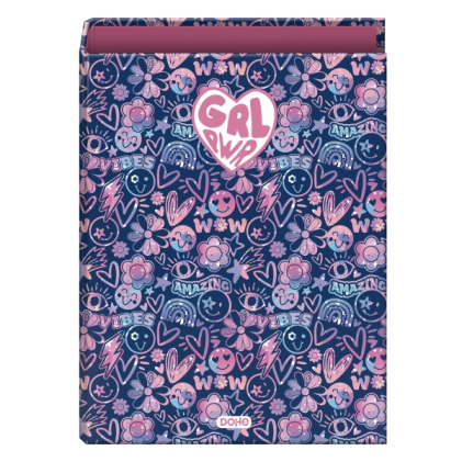Raccoglitore ad anelli Dohe Girl Power (anelli da 40 mm) - Formato A4 - Risguardi stampati - Copertina in cartone laminato - 26x34x6 cm - Multicolore