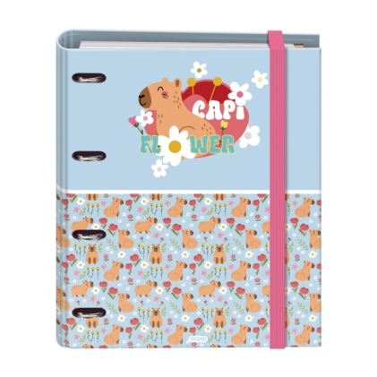 Raccoglitore ad anelli Dohe Capi Flower (anelli da 35 mm) - 100 fogli di carta offset da 90 g/m&sup2; - 5x5 mm - 4 divisori - Busta multiforo - Copertina in cartone laminato - 28x32x4 cm - Multicolore