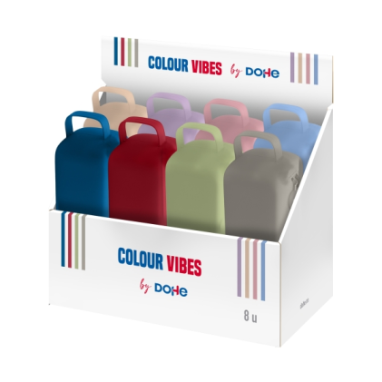 Espositore Dohe Colour Vibes con 8 tasche - Chiusura con cerniera - Tirante in gomma - Silicone morbido al tatto - Maniglia laterale - Colori assortiti