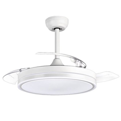Ventilatore da soffitto Muvip da 106 cm - 30 W - 4 pale retrattili - Luce LED integrata - Timer - 6 velocit&agrave; - Bianco