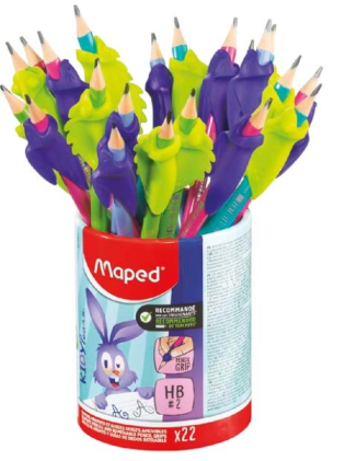 Set di apprendimento Maped Kidy con 22 matite di grafite 2HB + guide per le dita - 2 disegni: camaleonte e coniglio - Adatto alla maggior parte delle matite - Per bambini dai 3 ai 7 anni